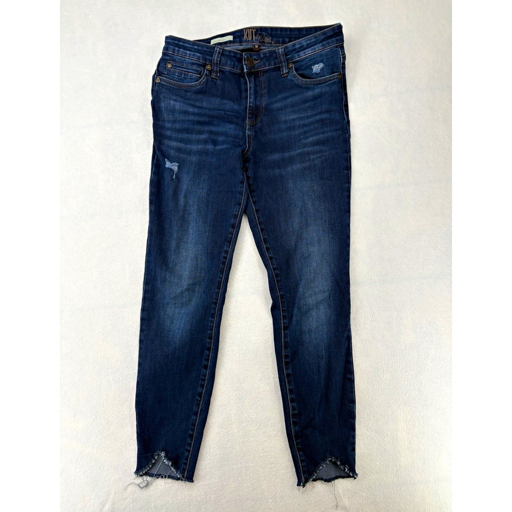 KUT from the Kloth Carlo Ankle Skinny Jeans Dark Wash Blue Fray Women's 10